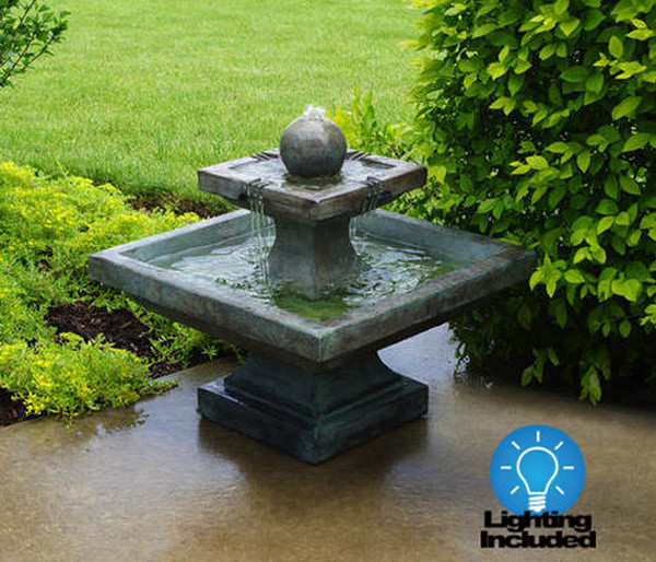 Equinox Low Henri Garden Fountain with Light Cement Original Design